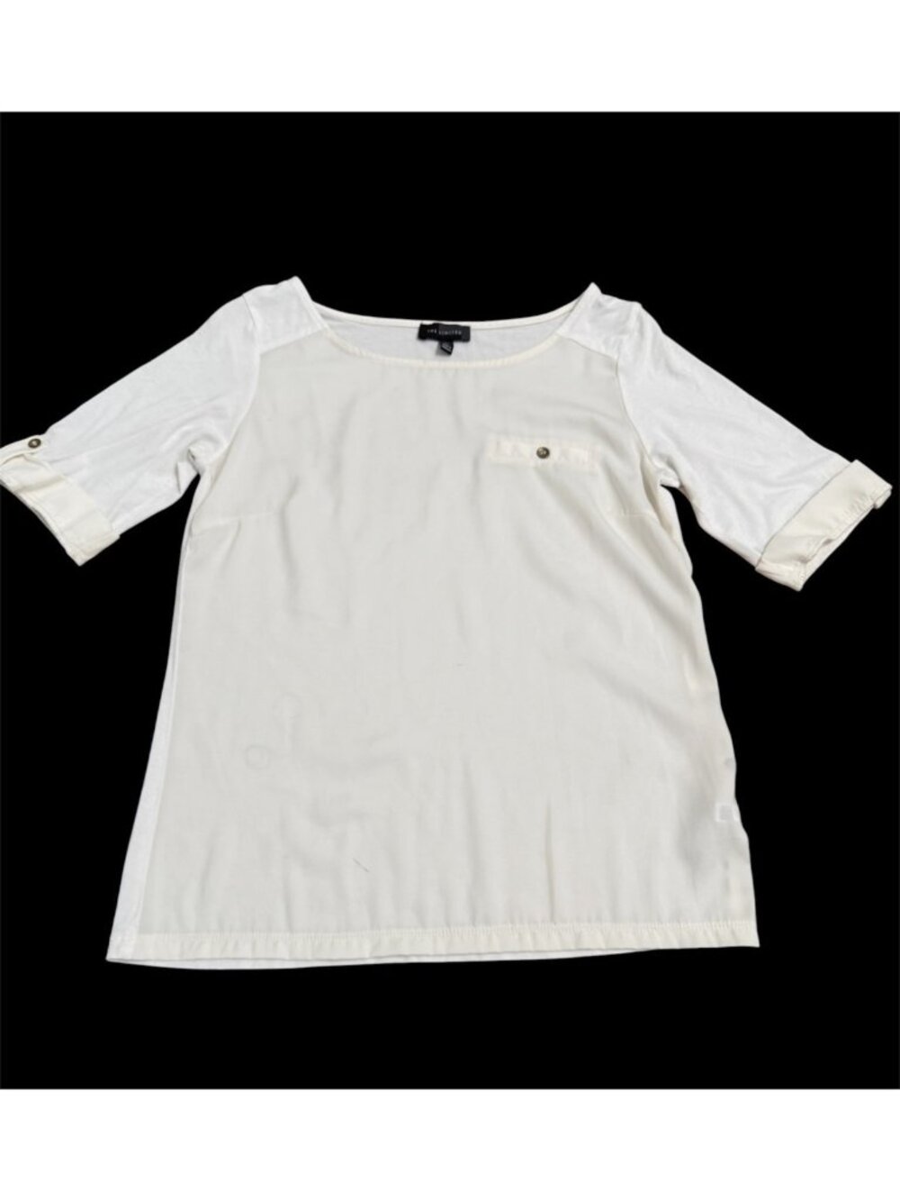 The Limited Womens Off White XS Roll tab Short Sleeve Shirt Top Pocket Buttons